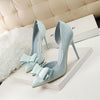 Women's Bowknot Stiletto Heels - Pointed Toe Side Cutout Slip-On Dress Pumps