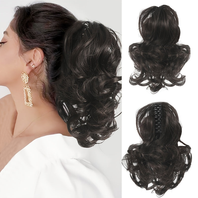 Curly Wave Clip-In Ponytail Hair Extension for Women - Synthetic High-Temperature Fiber Clip-On Hairpiece