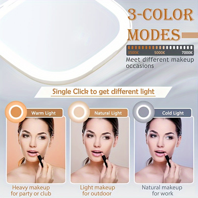 Foldable LED Travel Makeup Mirror - Double-Sided 1X/2X/3X Magnification, Adjustable Brightness, Rechargeable USB Pocket Mirror