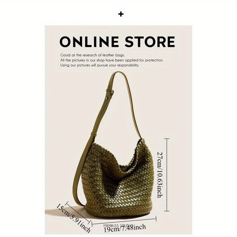 Handmade Woven Bucket Bag for Women - Large Capacity Single-Shoulder Crossbody Tote