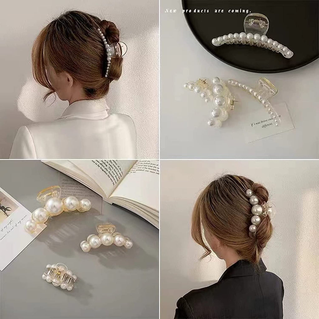 4-Pack Elegant Pearl Hair Clips for Women – Medium Strong-Grip Plastic Hairpins