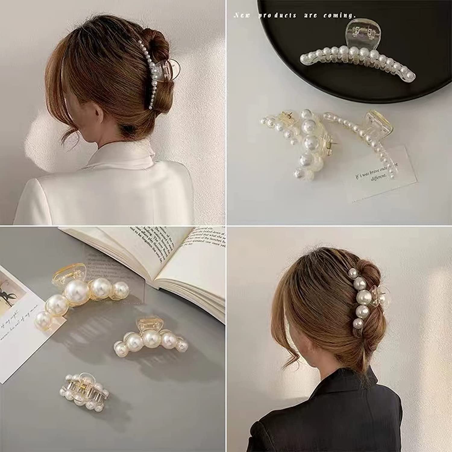 4-Pack Elegant Pearl Hair Clips for Women – Medium Strong-Grip Plastic Hairpins