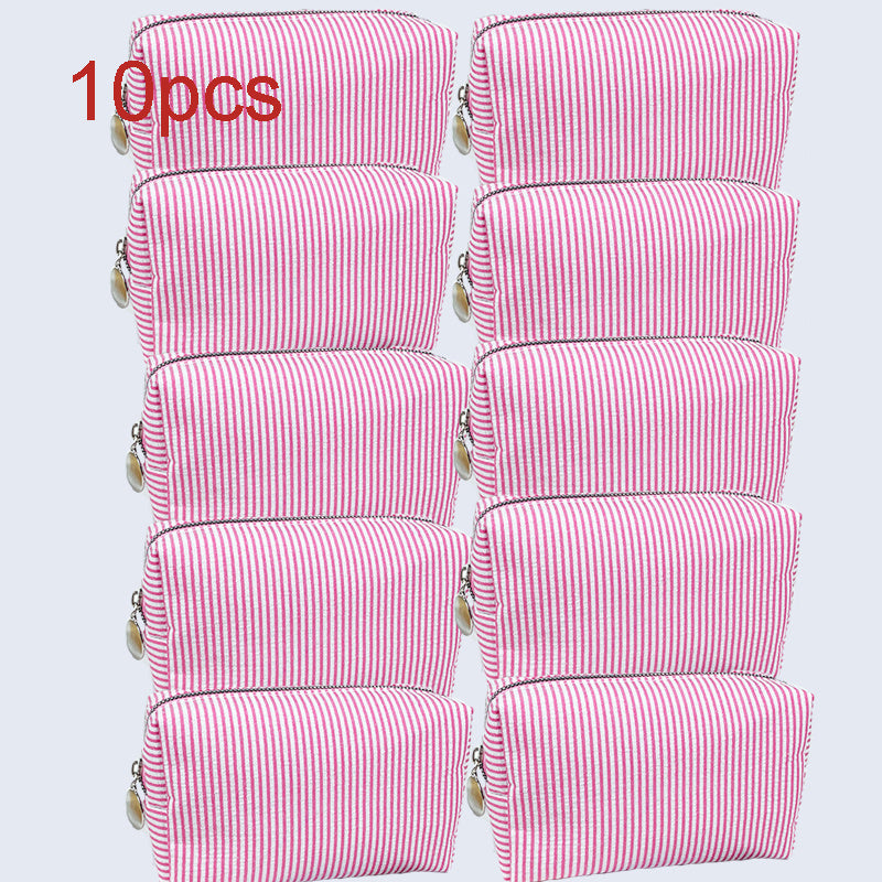 6/10/15-Pack Minimalist Embroidered Canvas Cosmetic Bag Set – Striped Travel Organizer Zipper Pouches for Wedding Favors & Gifts