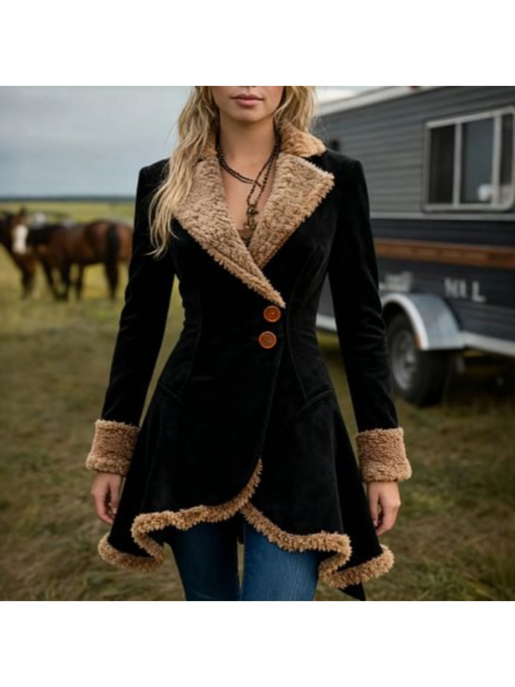 Women's Retro Faux Leather Jacket with Faux Fur Collar & Cuffs — Thick Winter Coat, Gold Hardware, Structured Full-Zip Outerwear for Fall/Winter