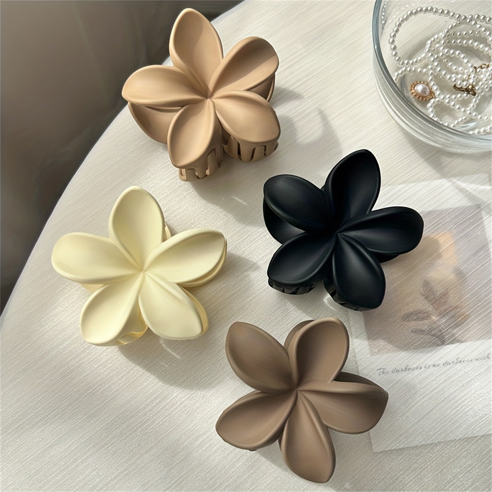 4-Pack 1.6in (4cm) Freesia Flower Hair Claw Clips - Matte Milk Tea Lightweight Hair Accessories