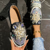 Women's Floral Slip-On Loafers — Thick Rubber Sole, Crystal Embellished Comfortable Flats