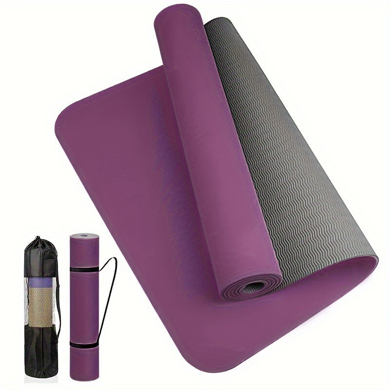 Non-Slip Textured TPE Yoga Mat with Carry Strap, Thick Workout Mat for Yoga Pilates and Fitness (Grey, Green, Purple)