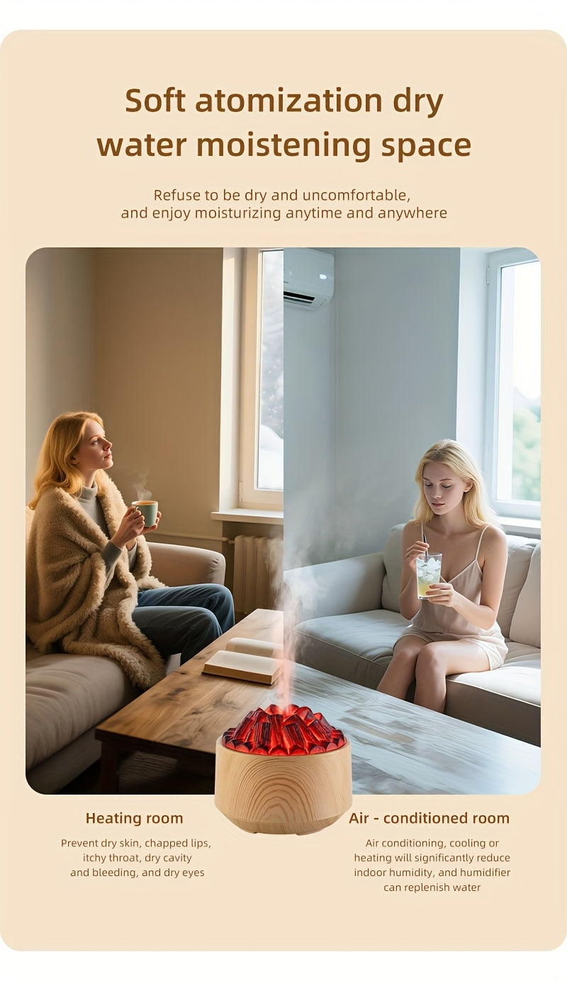 Campfire Desktop Humidifier & Aroma Diffuser — Soundwave Ultrasonic, Real Flame Effect, Dual Mist, Quiet USB Humidifier with LED Night Light & Auto Shut-Off (Black, Red, Purple, Green, Gold, Brown)