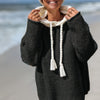Plus Size Women's Hooded Sweater - Semi-Sheer Tassel Pullover, Machine Washable Long Sleeve Fall/Winter Top