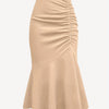 Mermaid Hem Midi Dress with Wave Wrap Train, H-Line A-Line Silhouette, Frill Detail, Brown/Beige Party & Wedding Guest Dress