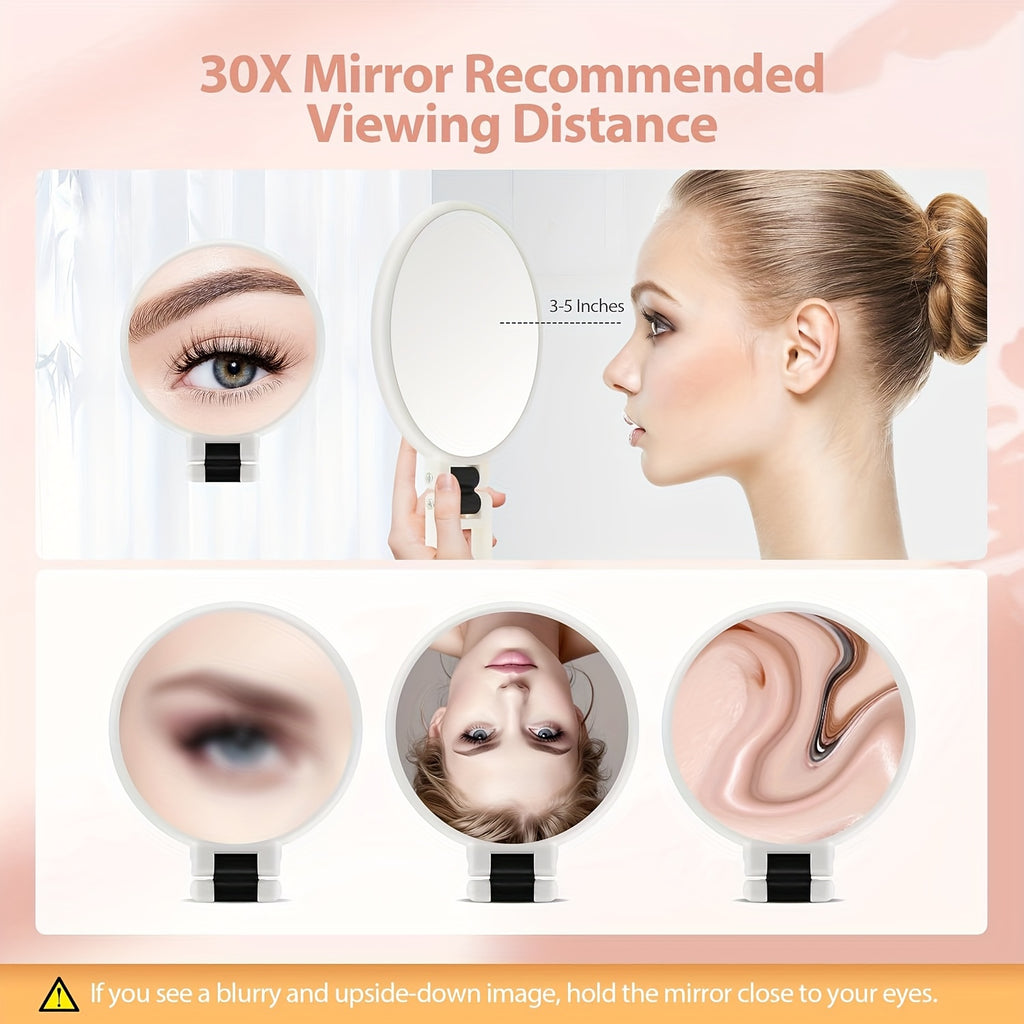 30X/1X Dual-Sided Magnifying Makeup Mirror, 360° Adjustable Stand, Portable Travel Mirror, Green Frame White Oval
