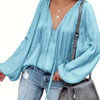 Women's Red V-Neck Long Sleeve Blouse — Elegant Office & Party Top, Machine Washable