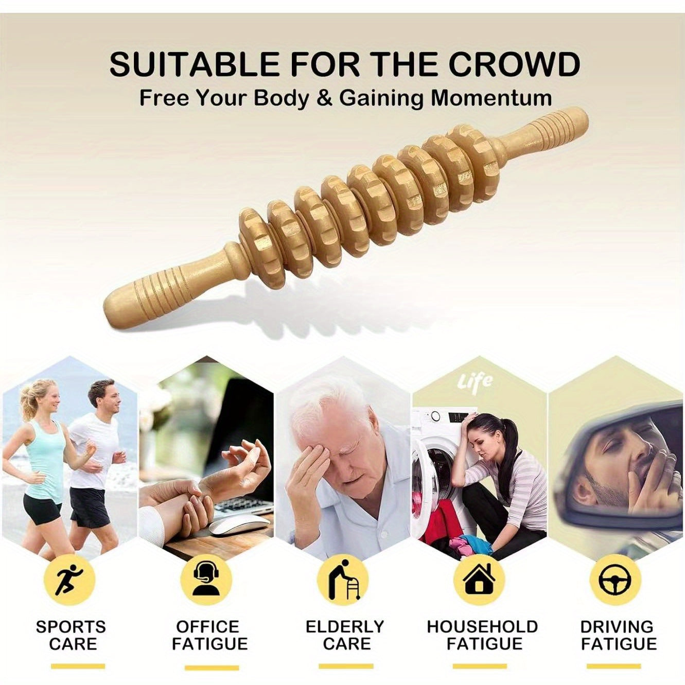 Wooden Fascia Massage Roller Wheel – Handheld Myofascial Roller for Body, Neck & Back, Portable Muscle Relief Gift