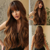 28-Inch (71 cm) Reddish Brown Body Wave Wig with Bangs – Long Curly Wavy Synthetic Hair, Natural Hairline for Women (Daily, Costume, Cosplay)