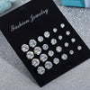 12-Pair Minimalist Screw-Back Stud Earrings for Women - Copper & Rhinestone Set for Weddings, Parties, Everyday