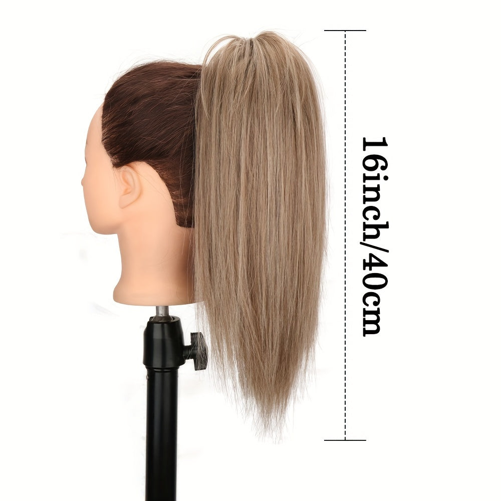 16-Inch (40 cm) Messy Short Straight Clip-In Ponytail Extension with Claw Clip - Synthetic Natural Look for Women