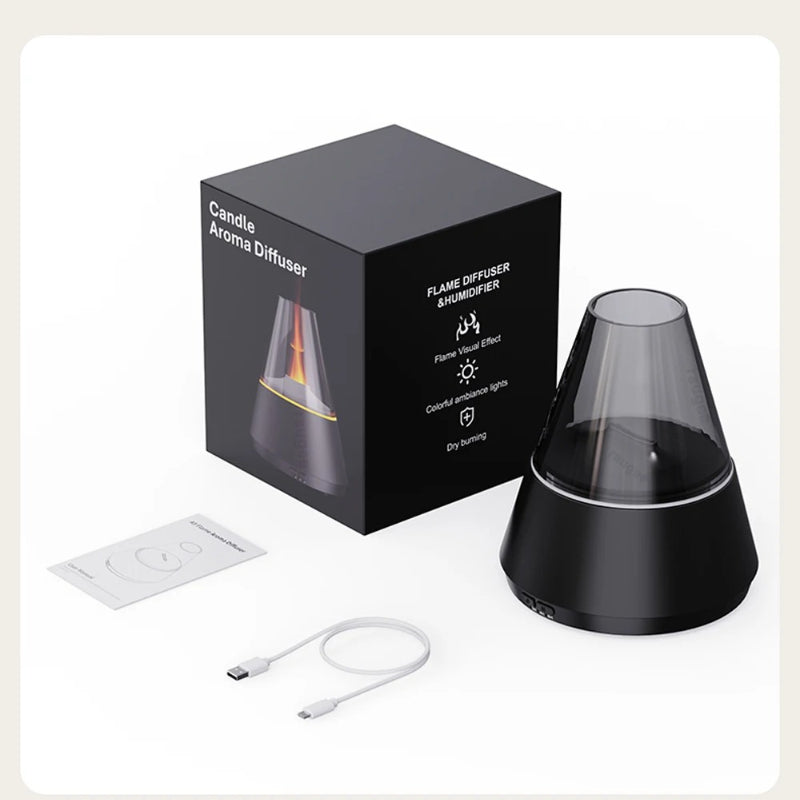 Real Flame Effect Aromatherapy Diffuser & Humidifier - USB Essential Oil Diffuser with 7 LED Colors, Ultra-Quiet, 120ml Tank, Auto Shut-Off, Timer