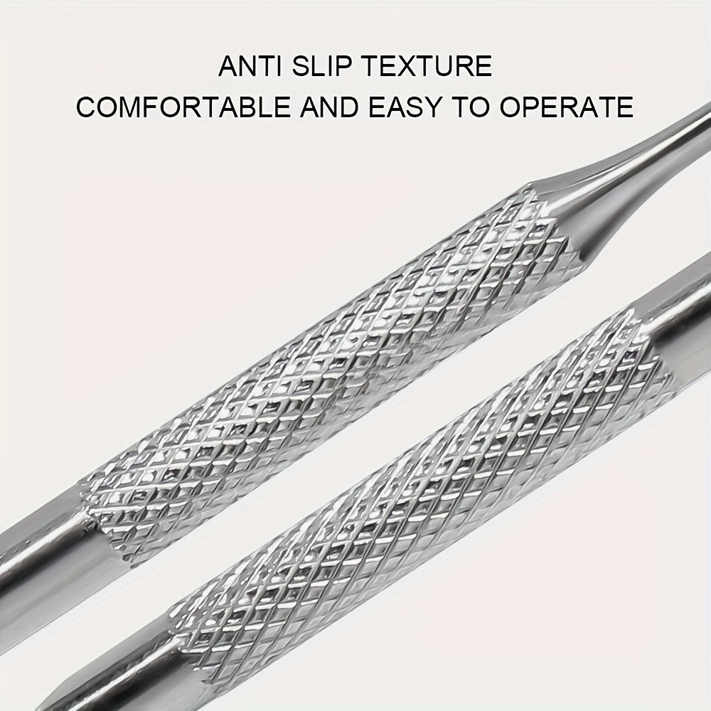 Stainless Steel Cuticle Pusher & Nail Care Tool - Dual-Ended Manicure & Pedicure Dead Skin Remover, Portable Durable