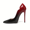 VOABOASY Women's Pointed-Toe Stiletto Heels – Black & Red Glossy Faux Leather Pumps with Comfort PU Insole & Rubber Sole