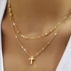 Retro Boho Round Bead Cross Double-Layer Collarbone Necklace for Women - Party & Everyday Gift
