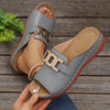 Women's Mary Jane Slip-On Sandals, Thick Sole White PU Open-Toe, Gold Buckle, All-Season Casual Shoes