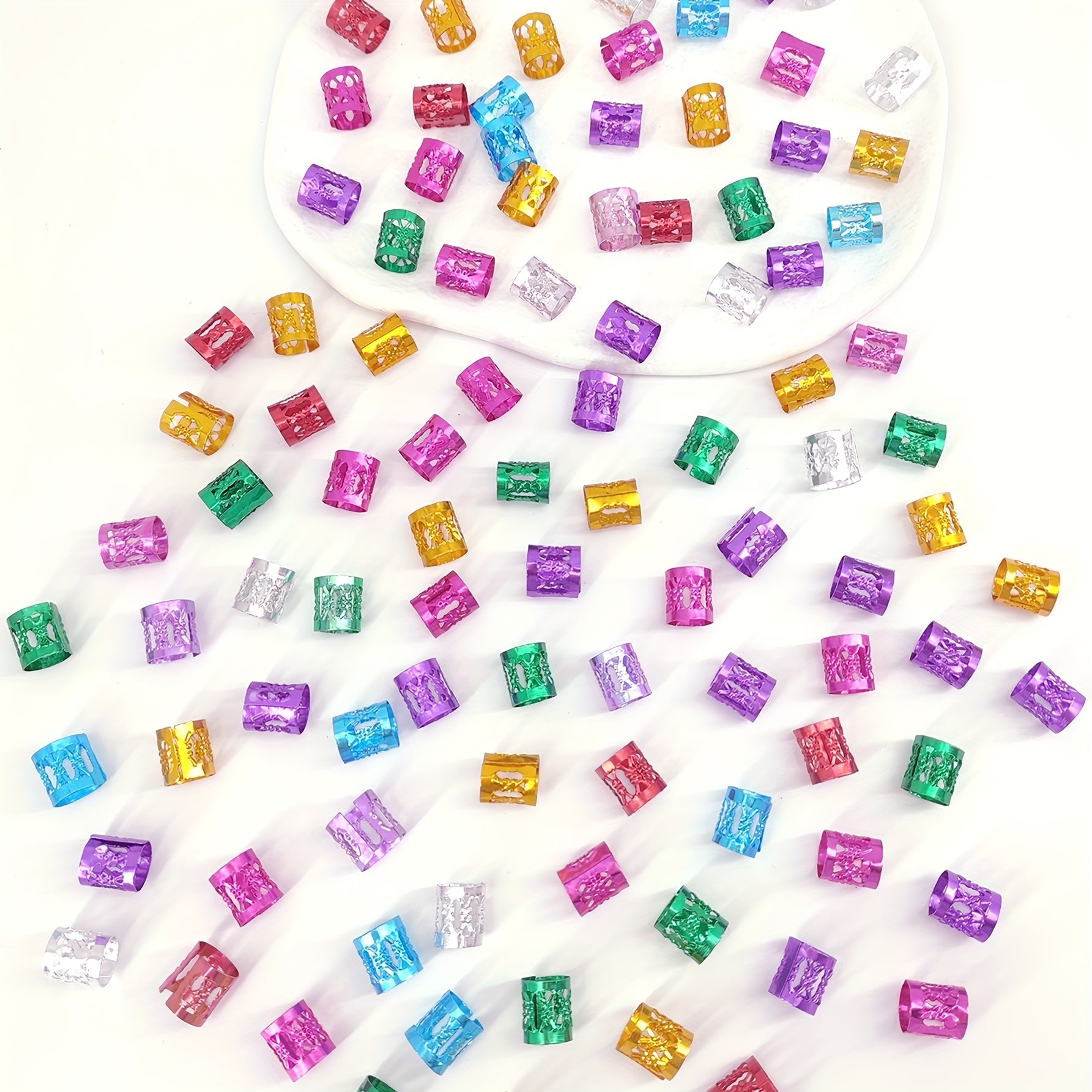 100-Pack Multicolor Adjustable Metal Hair Cuffs for Braids & Dreadlocks - Geometric Boho Hair Jewelry