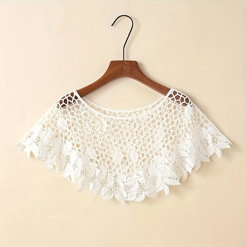 Hollow-Out Lace Pullover Shawl Cape – Lightweight Monochrome Summer Knit Poncho