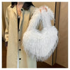 Heart-Shaped Faux Fur Shoulder Bag with Tassel – Women's Large Velvet Crossbody & Shoulder Purse, Two-Way Wear, Polyester Lined, Multiple Colors
