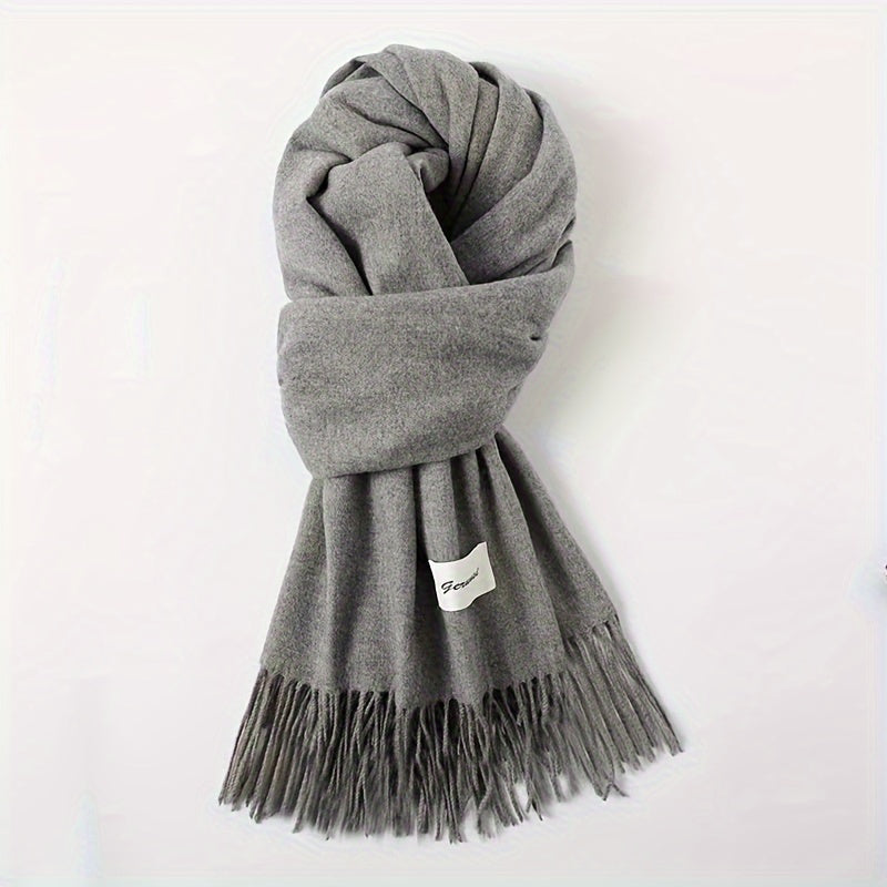 Solid Color Tassel Scarf with Fringe - Lightweight Polyester Shawl for Women