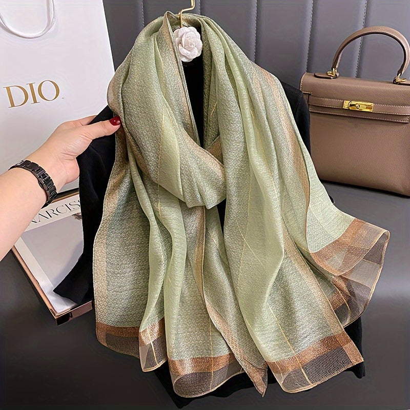 Women’s Striped Polyester Shawl - Breathable, Sun-Proof Long Scarf, 100% Yarn-Dyed for Spring Autumn Winter