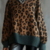 Women's Cozy Leopard Print Sweater - Soft Loose-Fit Long Sleeve Crewneck Pullover for Fall/Winter