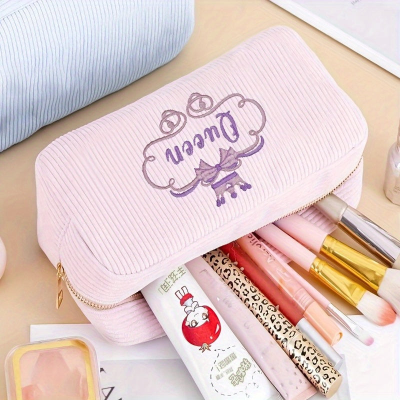 Personalized Embroidered Flower Basket Makeup Bag – Custom Name Travel Cosmetic Pouch, Bridesmaid & Valentine's Gift
