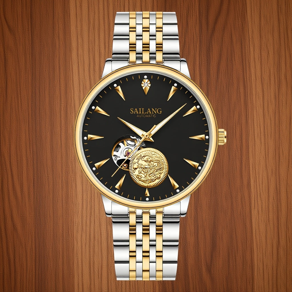SAILANG Women's Mechanical Automatic Watch – Black Dial with Gold-Tone Hands, Alloy Case & Bracelet, Elegant Everyday & Formal Wristwatch, Gift for Her