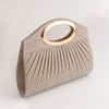 Pleated Clutch Evening Bag with Glitter Metal Ring Handle, Lightweight Polyester Shoulder & Crossbody with Magnetic Closure