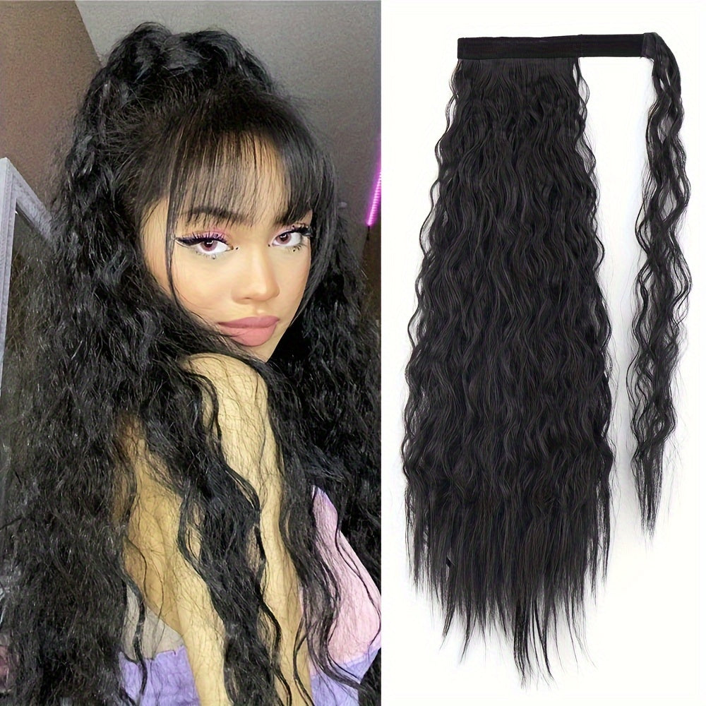 Curly Wave Clip-In Hair Extensions 22-34 in (56-86 cm) - High-Temperature Synthetic Fiber, Wrap Curls, Instant Volume, Non-Slip Breathable Net