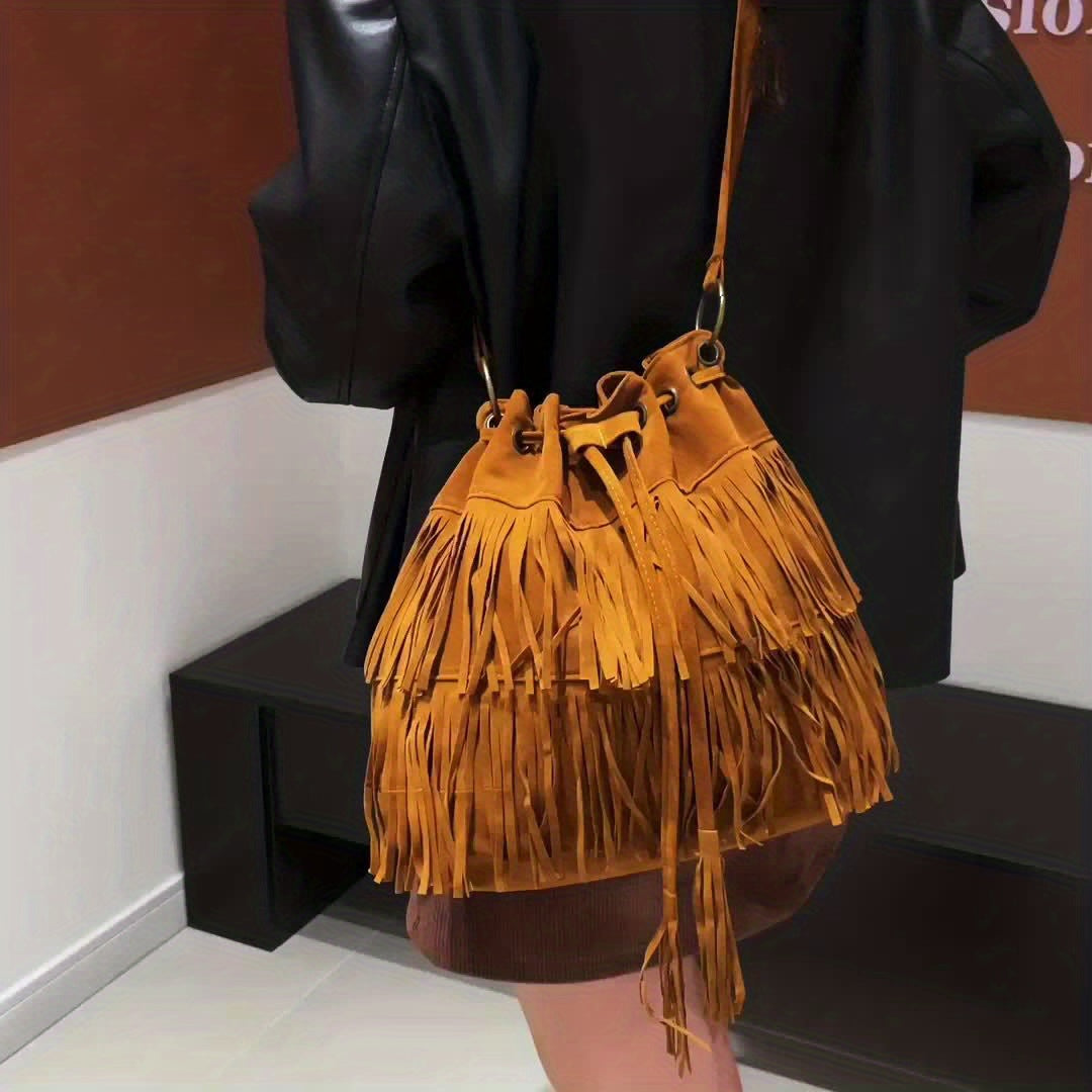 Women's Corduroy Bucket Bag with Tassel - Adjustable Foldable Crossbody Shoulder Bag, Magnetic Closure, Minimalist Urban Travel Purse (Khaki, Light Brown, Black)