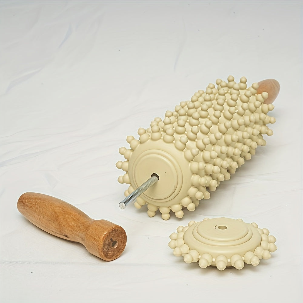 9-Roller Wooden Handheld Massage Stick, Cellulite & Lymphatic Drainage Roller for Arms, Legs, Thighs, Hips and Back