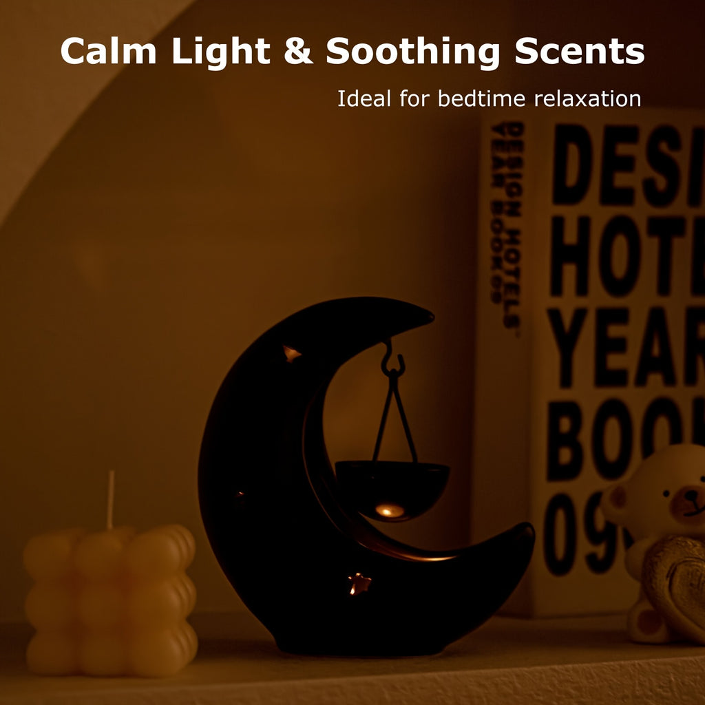 Star and Moon Ceramic Candle Holder | Essential Oil Diffuser & Arabian Desktop Home Decor | Eid & Holiday Gift