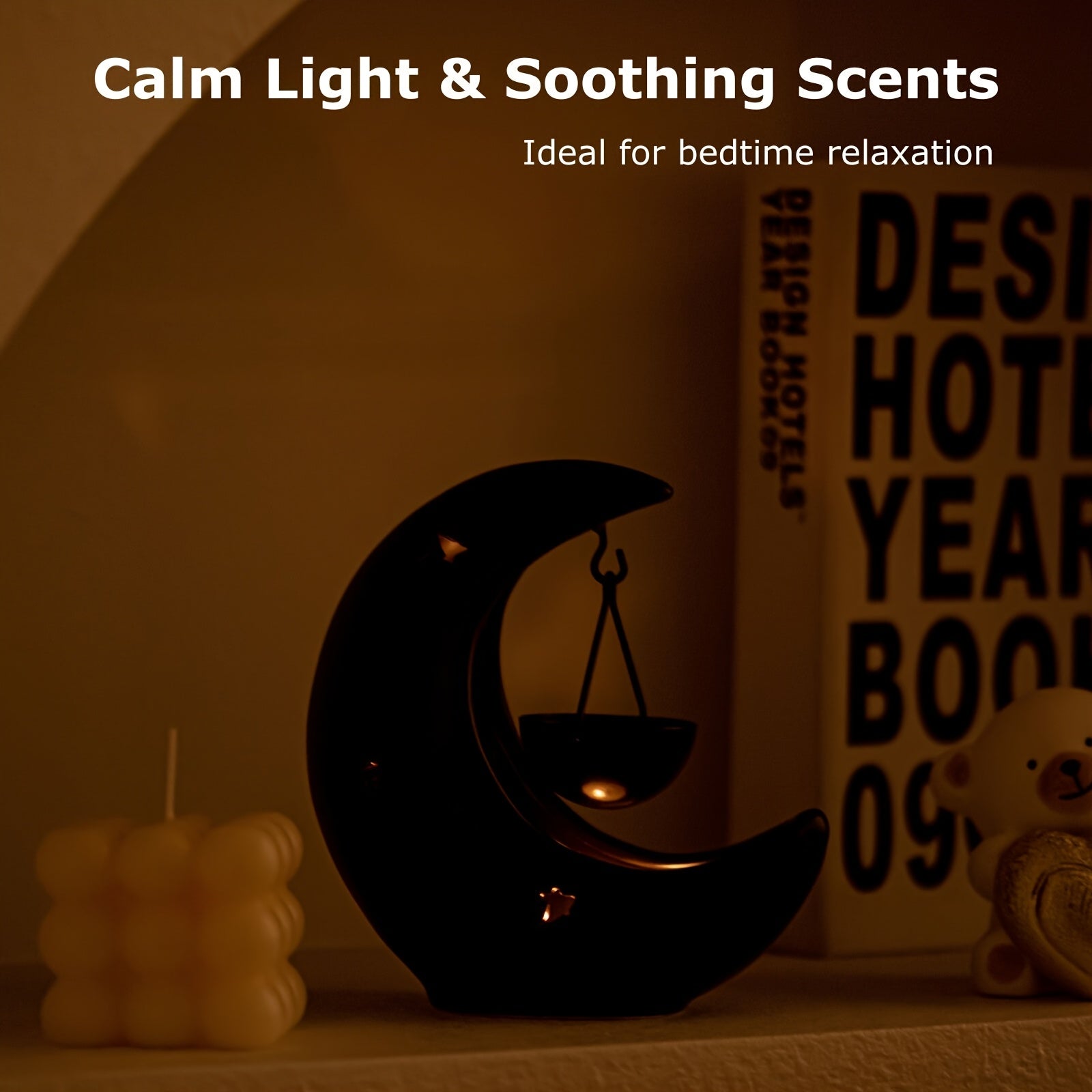 Star and Moon Ceramic Candle Holder | Essential Oil Diffuser & Arabian Desktop Home Decor | Eid & Holiday Gift