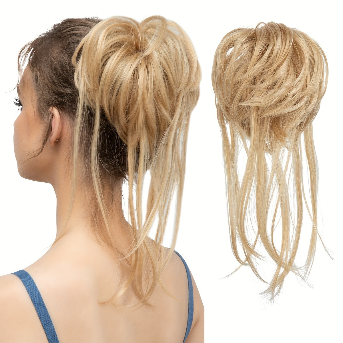 Curly Ponytail Hair Extension with Straight Tail - Messy Bun Hairpiece, Heat-Resistant High-Temperature Fiber Updo for Women