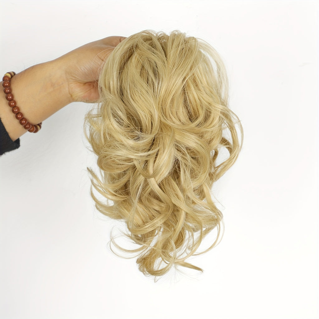 Wavy Short Clip-In Ponytail for Women - Voluminous Clip-In Bun with Adjustable Wires, Heat-Resistant Fiber