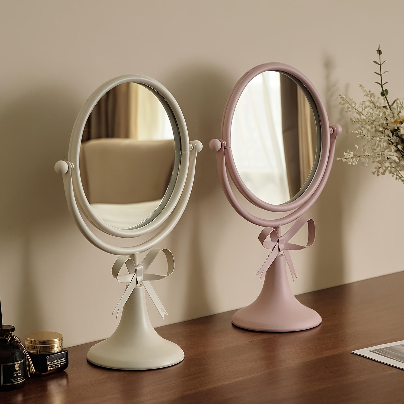 Elegant Wrought Iron Adjustable Tabletop Vanity Mirror – HD Rotating Makeup Mirror, Macaron Color Options