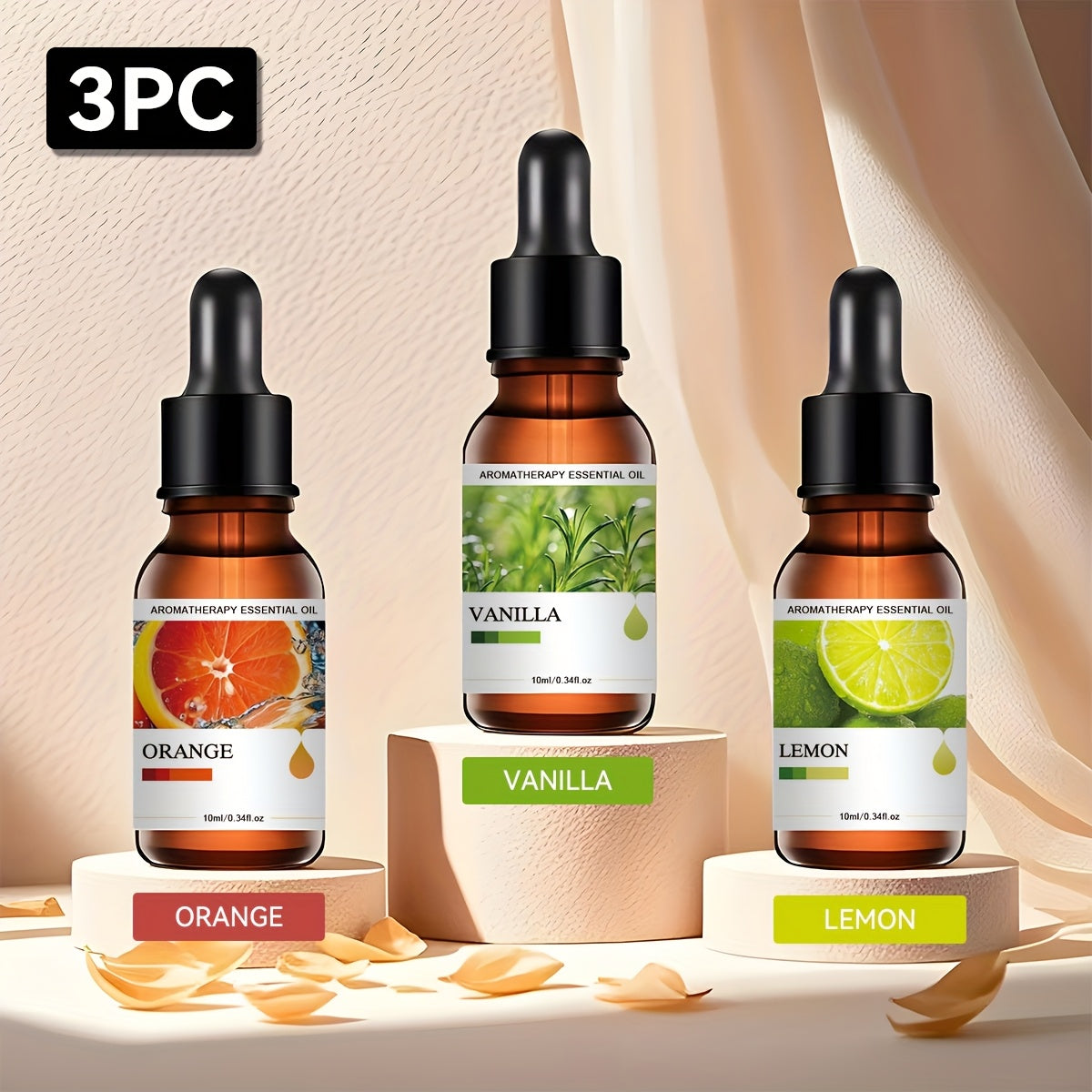 3-Pack Essential Oil Set 10ml (0.34 fl oz) Each — 30ml Aromatherapy Oils for Home Humidifier, Car Diffuser & Stone Air Freshener