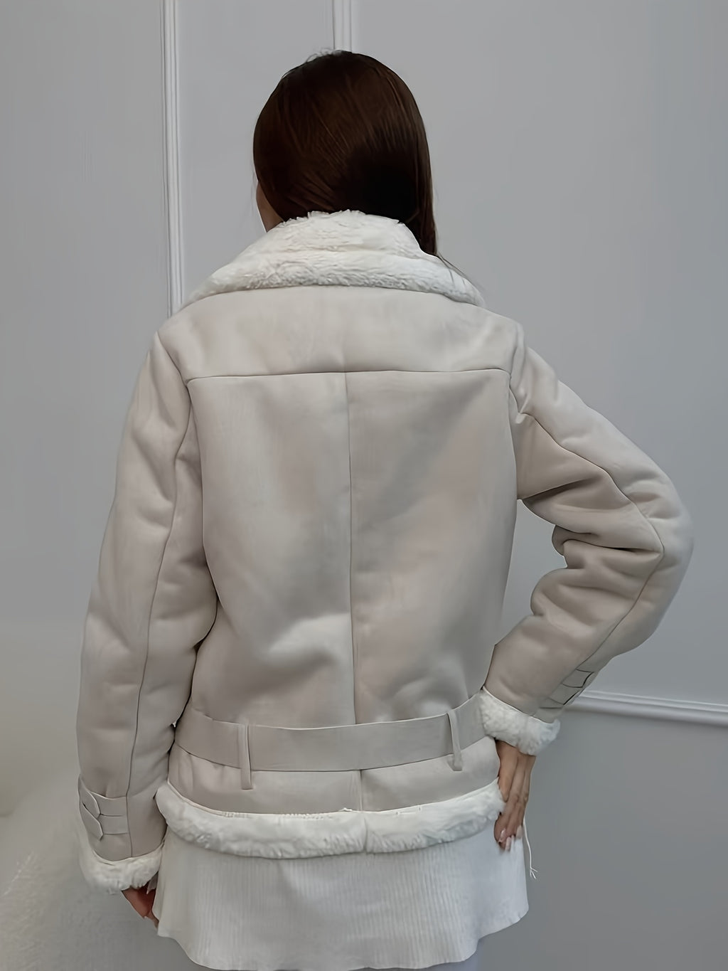 Women's Velvet PU Leather Jacket with Retro Collar – Thickened Lined Casual Coat