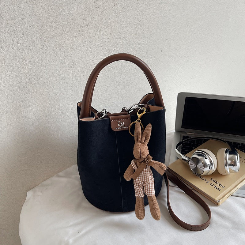 Women's Felt Bucket Bag – Adjustable Crossbody Purse with Magnetic Closure & Gold-Tone Hardware | Khaki, Dark Brown, Green, Yellow, Black