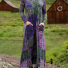 Plus Size Floral Maxi Dress A-Line Long Sleeve Round Neck with Pockets, Machine Washable, Casual & Wedding Guest