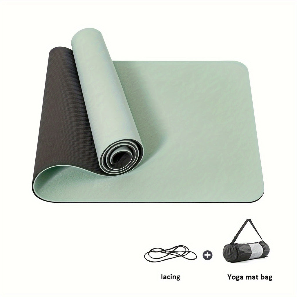 Non-Slip Textured TPE Yoga Mat with Carry Strap, Thick Workout Mat for Yoga Pilates and Fitness (Grey, Green, Purple)