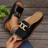 Women's Mary Jane Slip-On Sandals, Thick Sole White PU Open-Toe, Gold Buckle, All-Season Casual Shoes