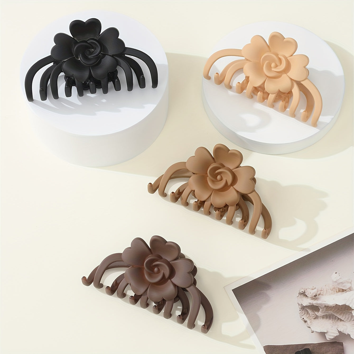 Matte Flower Hair Clip - Large Non-Slip Floral Barrette, Solid Color (1pc)