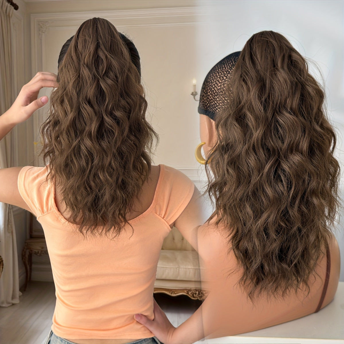 16-Inch (40 cm) Water Wave Claw Ponytail Extension – Heat Resistant Ombre Synthetic Hairpiece for Women